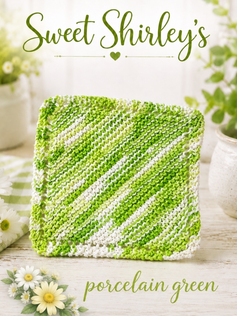 Bundle of 3 “Porcelain Green” Sweet Shirley Dishcloths